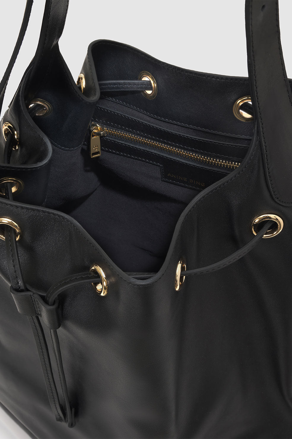 ANINE BING Alana Bucket Bag - Black - Inside Close View