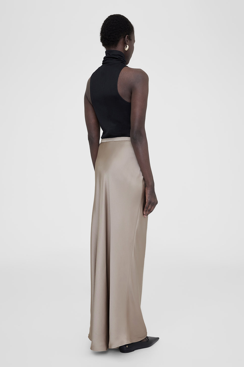 ANINE BING Bar Silk Maxi Skirt - Taupe - On Model Back