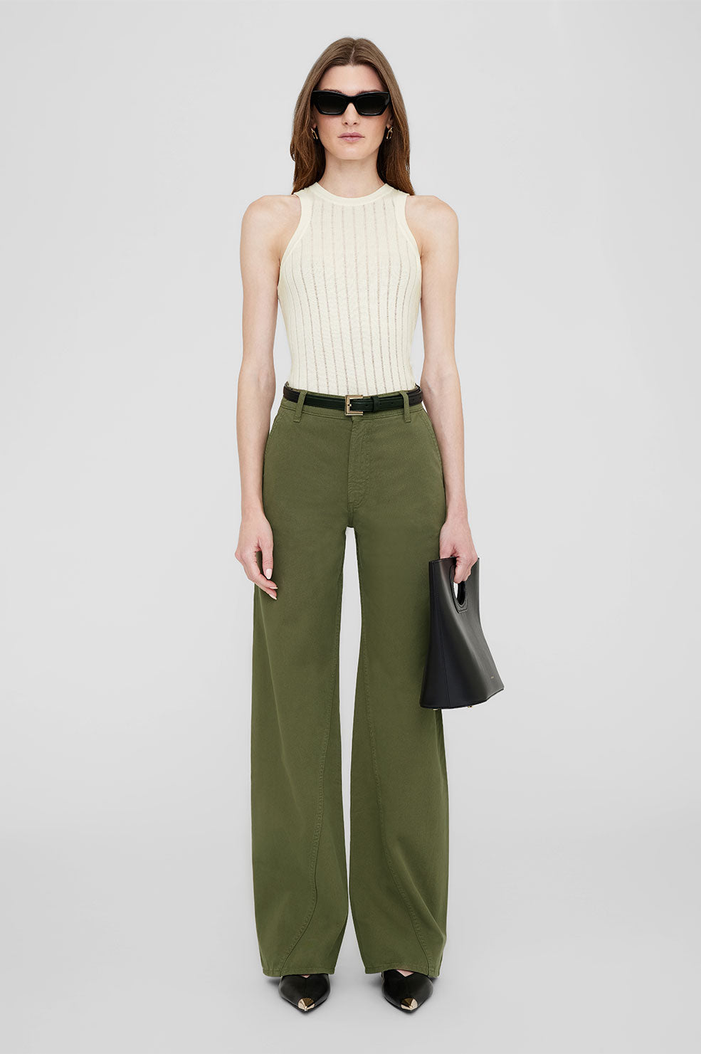 ANINE BING Briley Pant - Army Green - On Model Front