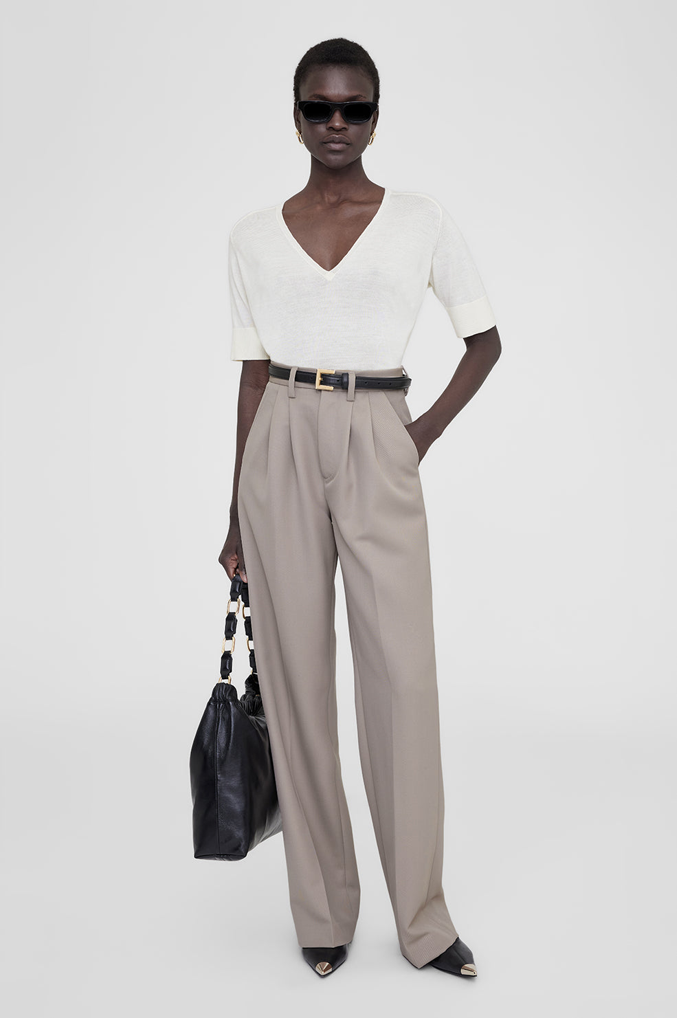 ANINE BING Carrie Pant - Taupe - On Model Front
