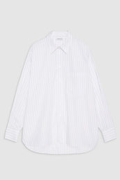 ANINE BING Chrissy Shirt - White And Taupe Stripe - Front View