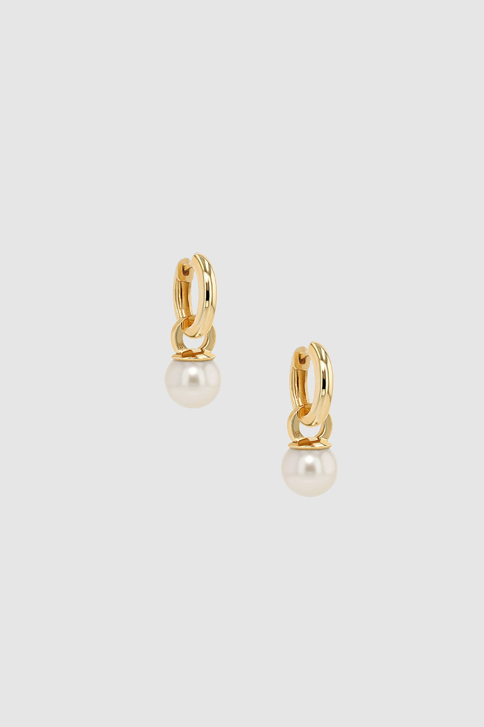 ANINE BING Chunky Hoops With Pearl Charms - 14k Gold - Front View