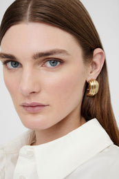 ANINE BING Chunky Ribbed Earrings - Gold - On Model Front