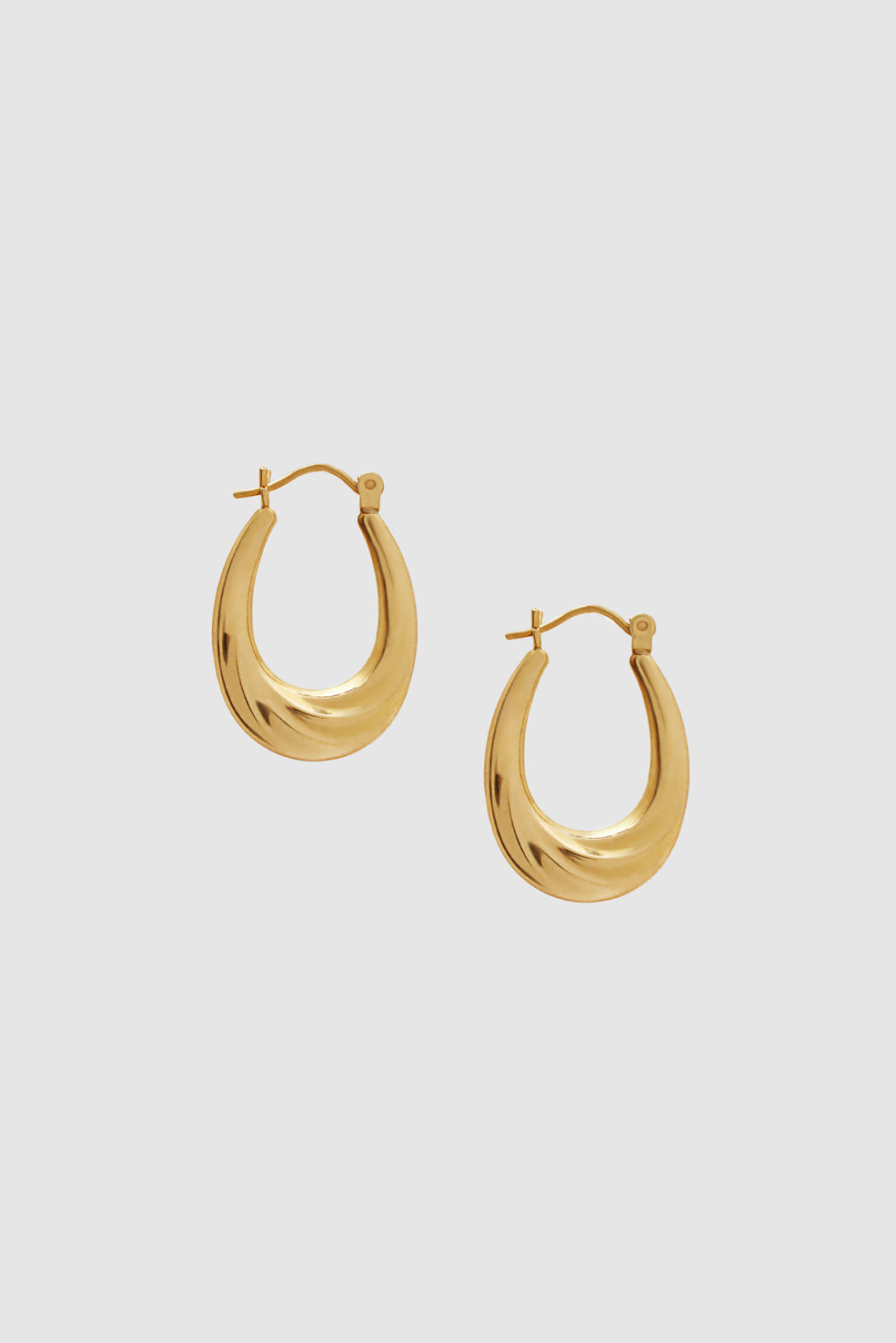 ANINE BING Chunky Oval Hoop Earrings - 14K Gold - Front View