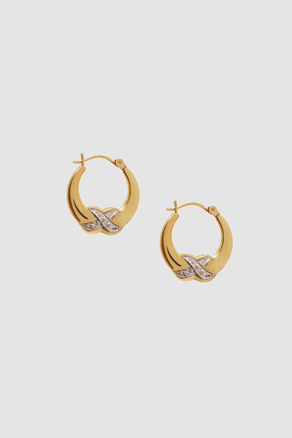 ANINE BING Diamond Cross Hoop Earrings - 14k Gold - Front View
