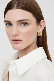 ANINE BING Double Cross Earrings - Gold - On Model Front