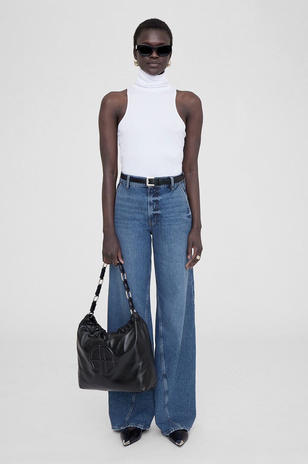 ANINE BING Kate Shoulder Bag - Black - On Model View
