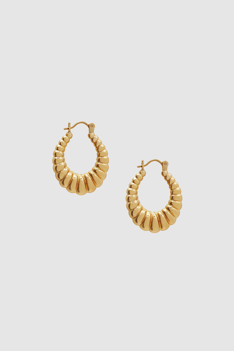 ANINE BING Oval Ribbed Hoop Earrings - 14K Gold - Front View