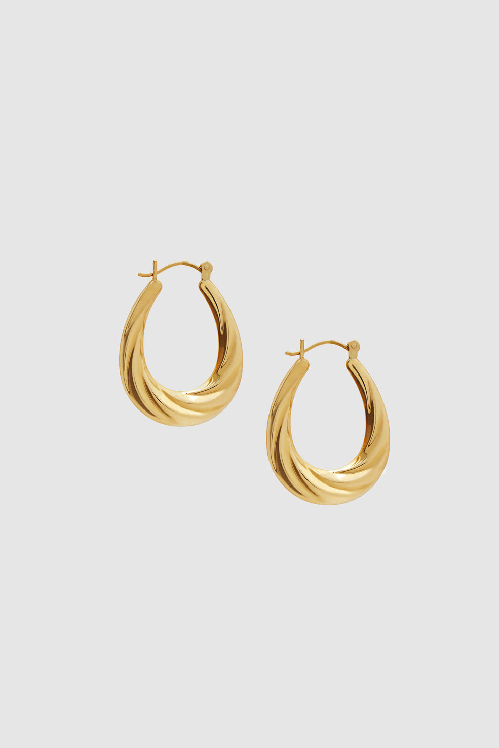 ANINE BING Oval Twist Hoop Earrings - 14k Gold - Front View