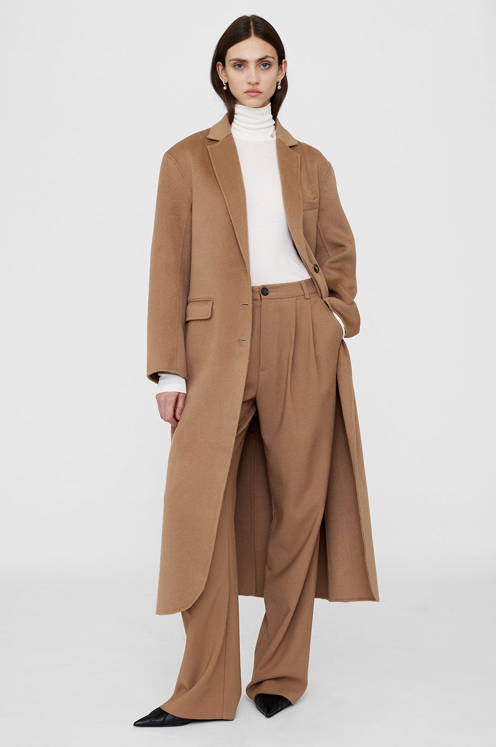 ANINE BING Quinn Coat - Camel Cashmere Blend - On Model Front