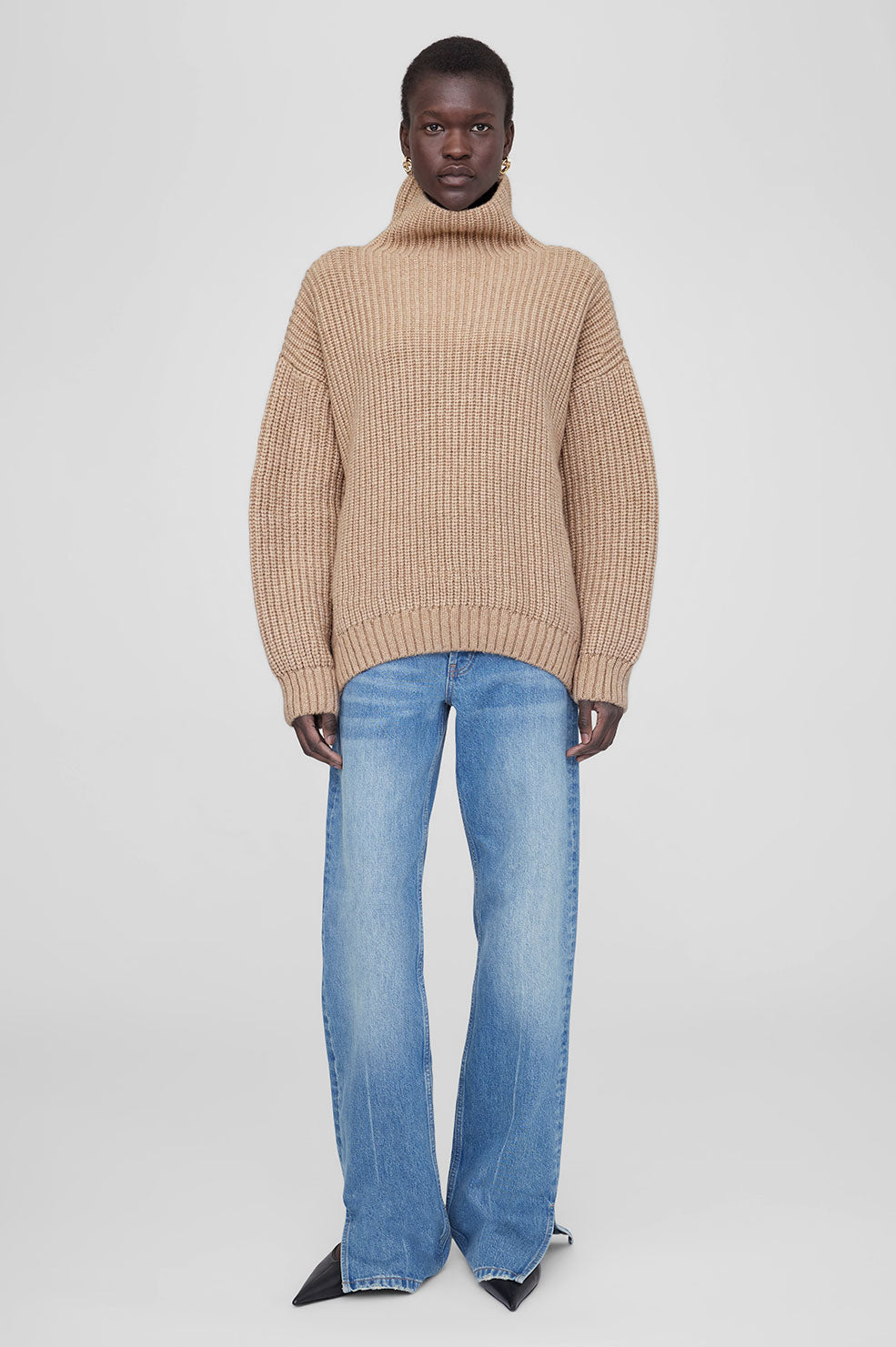 ANINE BING Sydney Sweater - Camel - On Model Front