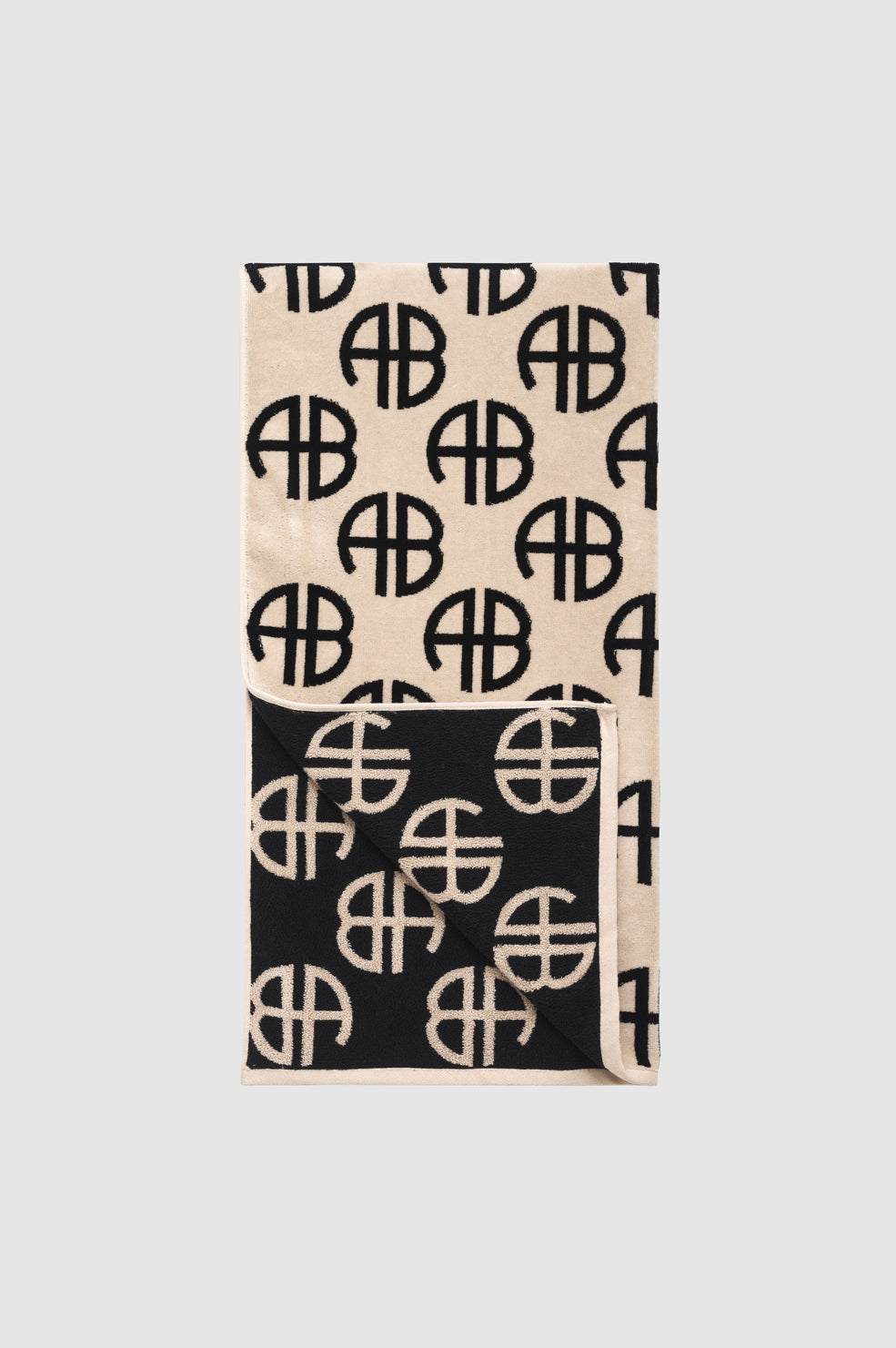 ANINE BING Bahia Towel - Beige Monogram Print - Folded View