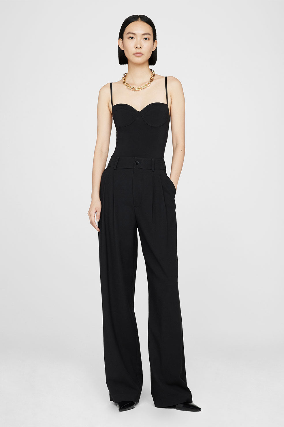 ANINE BING Carrie Pant - Black Twill - On Model Front